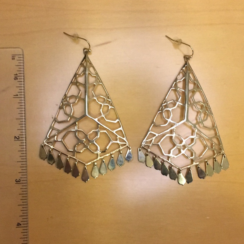 Iconic & Rare Kendra Scott Oversized Stylized Logo Statement Earrings, Gold - Picture 8 of 9